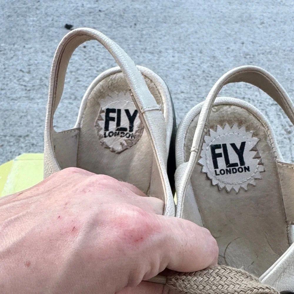 Fly London Cream Wedge Sandals